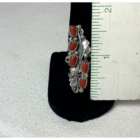Vtg Navajo 925 Sterling Silver Natural Branch Coral Native American Ring Sz 6.5 - Picture 5 of 6